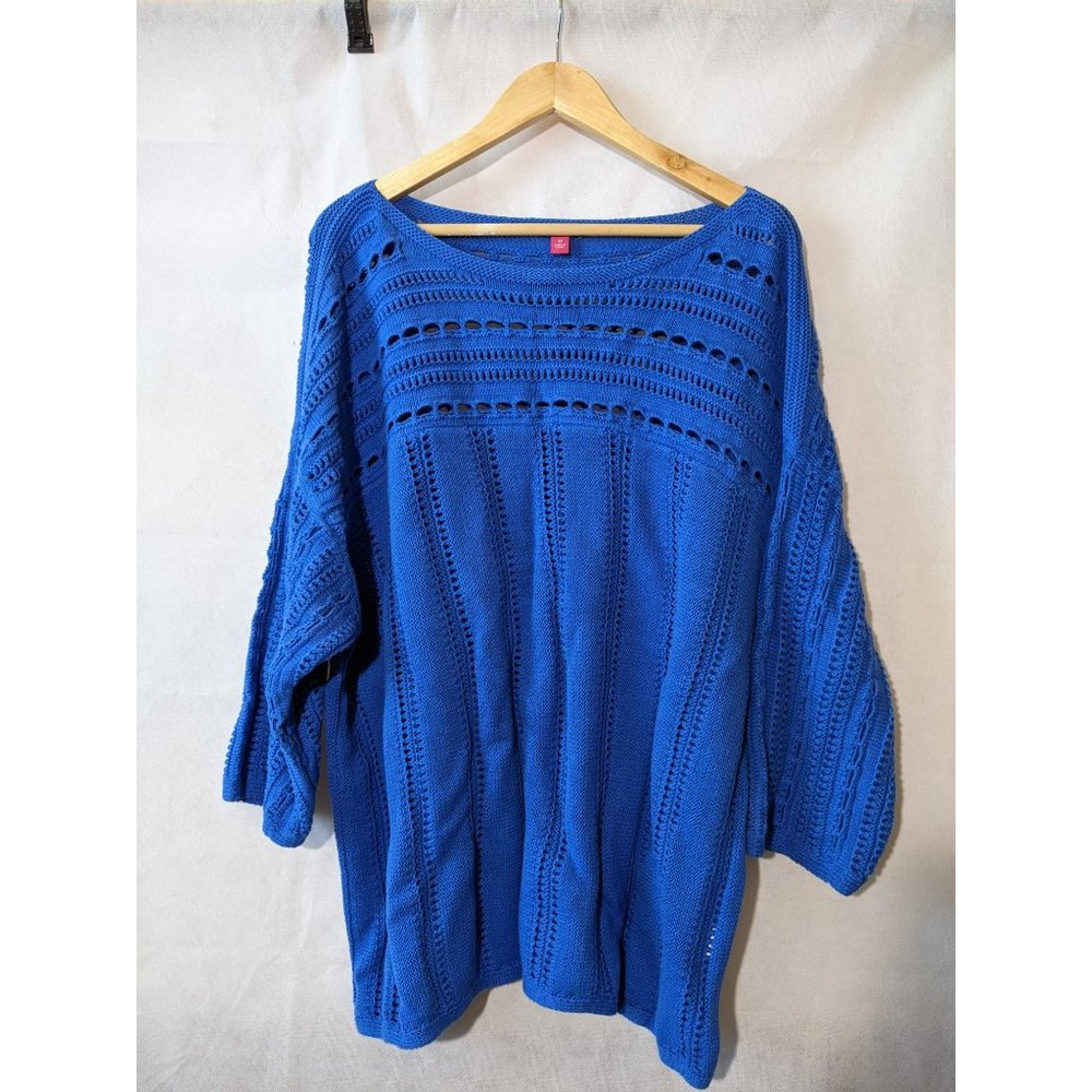 NWT Vince Camuto Women's Blue Long Sleeve Open Knit Boat Neck Sweater Size 3X